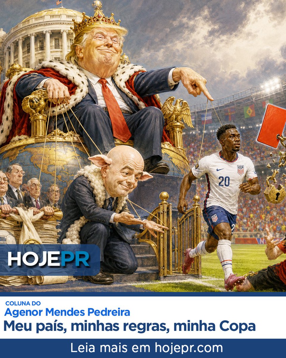 hoje_pr's tweet photo. MEU PAÍS, MINHAS REGRAS, MINHA COPA
A Copa do Mundo acaba de ser apequenada por uma interferência política tão absurda quanto simbólica. Depois de ser expulso contra a Bósnia e Herzegovina, o atacante norte-americano Folarin Balogun deveria cumprir suspensão automática e ficar fora do jogo contra a Bélgica. Era o caminho normal do regulamento. Mas então Donald Trump entrou em campo, não com chuteira, mas por telefone, e mandou Gianni Infantino "revisar" o caso. A FIFA suspendeu os efeitos da punição. Balogun continuou expulso, mas vai jogar hoje a noite. O cartão vermelho virou enfeite. A regra virou sugestão. A Copa virou território de influência.
Leia mais no HojePR.
https://t.co/cOcqFFxAlX