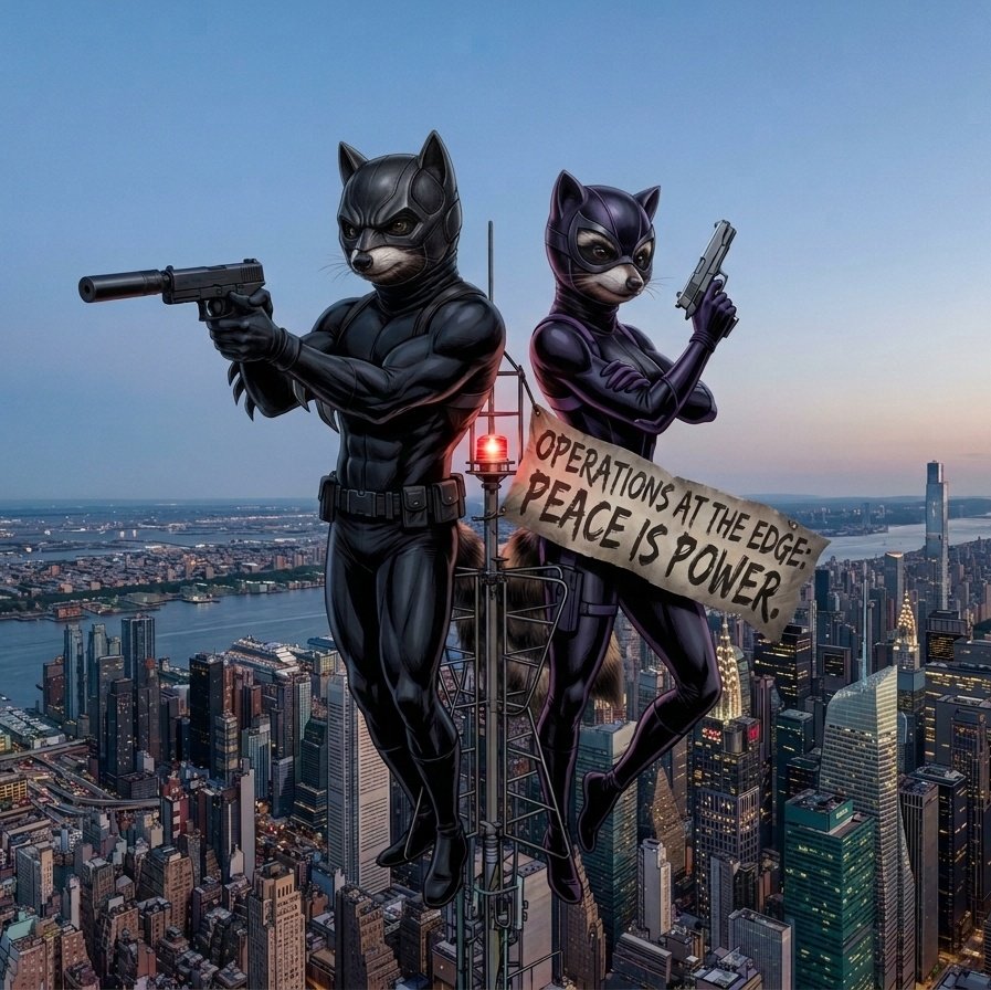 NoxyBlue0's tweet photo. Two raccoons, ninja raccoons, have conquered the world's tallest tower to install their own ring and 'pumper' this token to the stars. $RACCOON: No fear, no vertigo, just love and x100. https://t.co/Lmz3zWTBjm