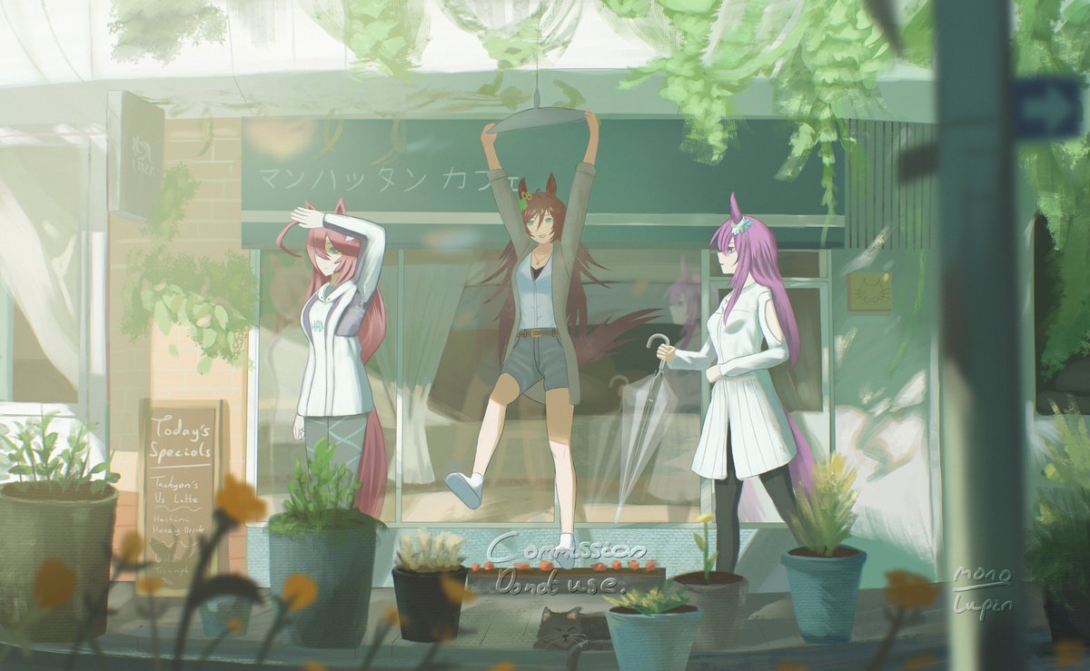MonoLupin's tweet photo. Mejiro Dober, Mr C.B. and Mihono Bourbon out together :)

#umamusume https://t.co/fKpFCE3nqU