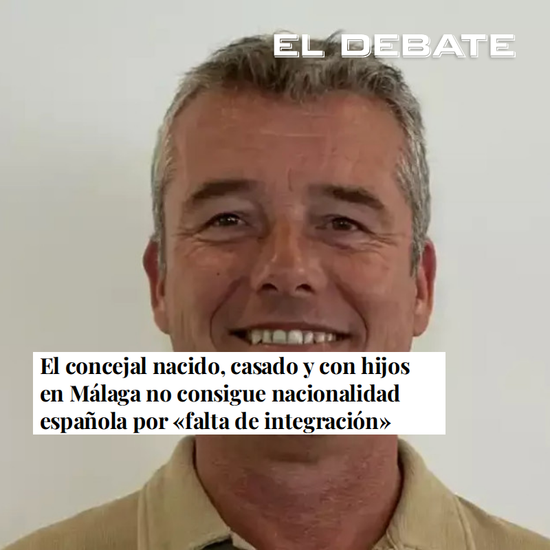 eldebate_com's tweet photo. El concejal nacido, casado y con hijos en Málaga no consigue nacionalidad española por «falta de integración»

Scott Marshall lleva 51 años en la Costa del Sol, pero el Ministerio le exige un examen oficial de español pese a haber estudiado y trabajado siemp... https://t.co/yrCJTZbaXz