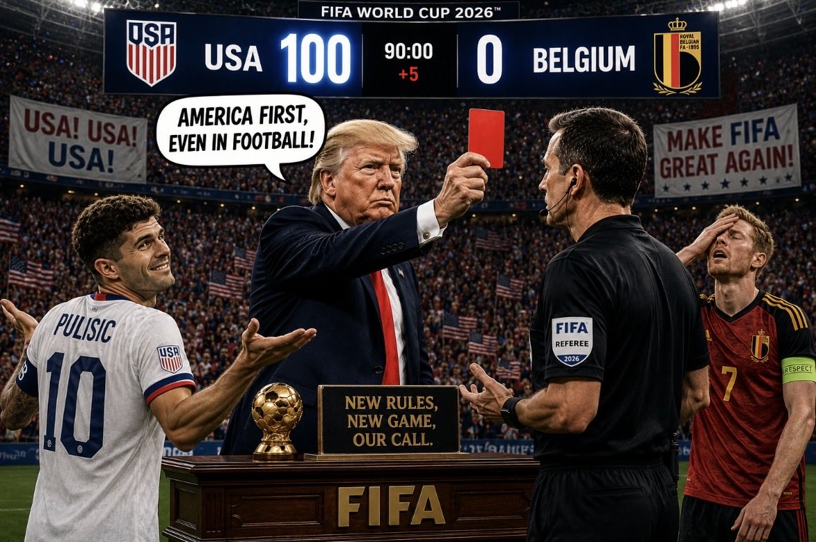JimmyShequ's tweet photo. 美国🇺🇸和比利时🇧🇪的比赛我感觉美国会晋级，特朗普的加入已经不纯粹是竞技了。

国际足联声明红牌的普利希奇可以出场，并且表示比利时无权上诉。

比赛中裁判大概率要偏袒美国，毕竟哪个裁判都不希望被特朗普红牌罚出！ https://t.co/kMu2ETxNXX