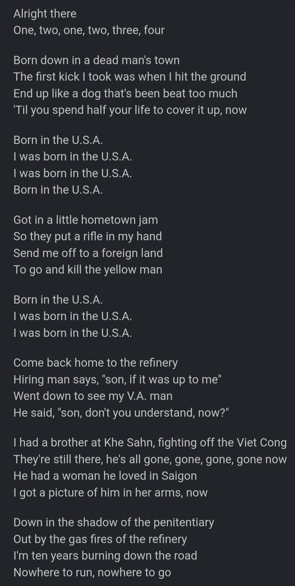 ExileSeal's tweet photo. @lydiakauppi The lyrics don't have a hidden meaning and they aren't subtle. What exactly is there to misunderstand? What indicates to you that *Bruce Springsteen* doesn't understand song writing? https://t.co/4nhRqQt0WV