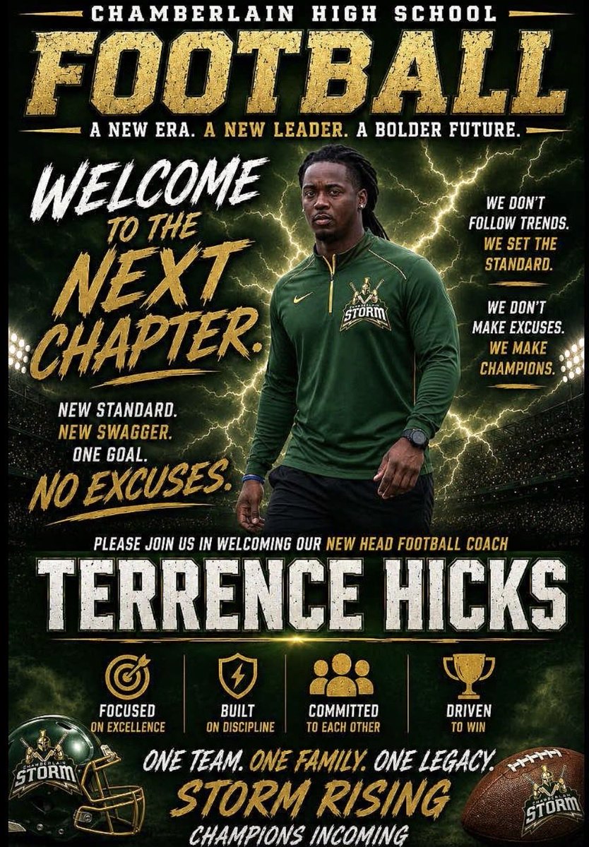 chambofootball's tweet photo. Welcome to Chamberlain, Head Coach, Terrence Hicks! https://t.co/QvZERQKKYC