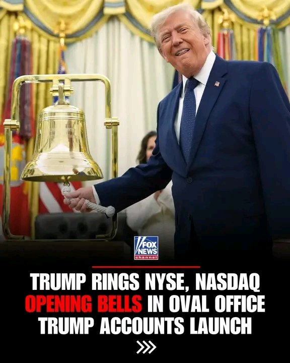 Americanvalue1s's tweet photo. President Trump marked the launch of Trump Accounts by ringing the opening bells of both the New York Stock Exchange and Nasdaq from the White House. https://t.co/V1jzrL8Ync