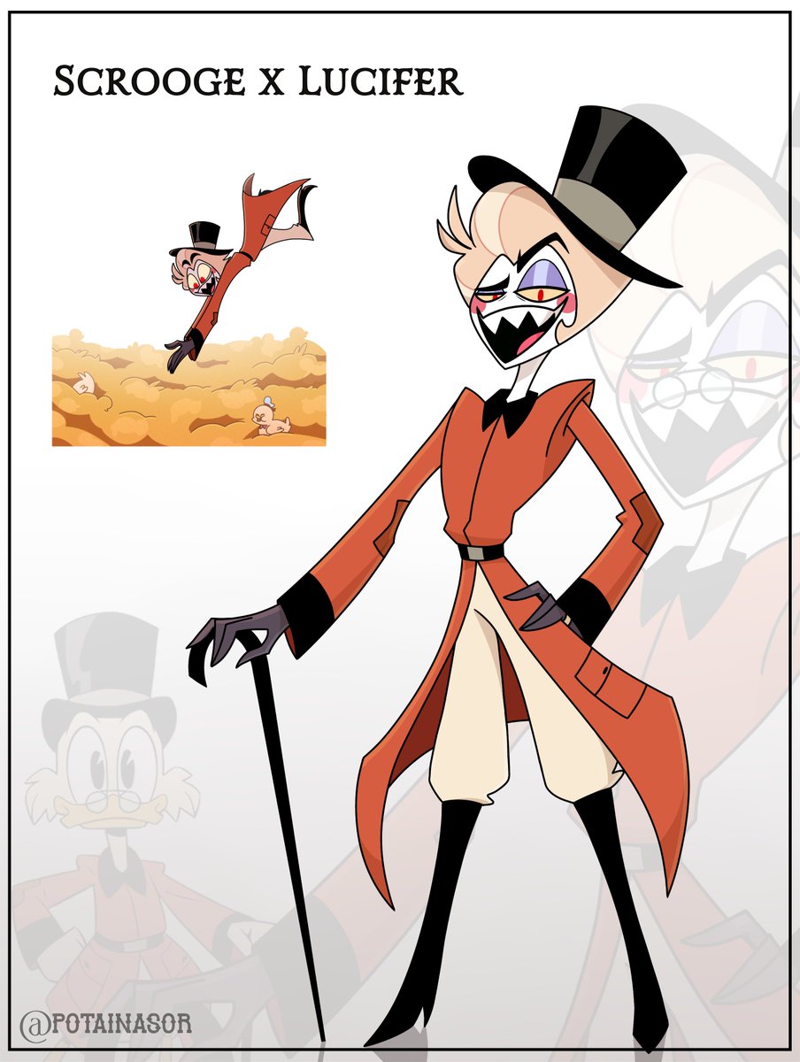 potainasor's tweet photo. Lucifer as Scrooge Mcduck 🦆🍎

Ducktales HAS to be Lucifer's favorite show 
(he learned how to duck dive from scrooge I know it)

#hazbinhotel #Hellaverse #ducktales #lucifermorningstar #fanart

He loves his ducks like scrooge loves his coins https://t.co/lyBdqWcWNN