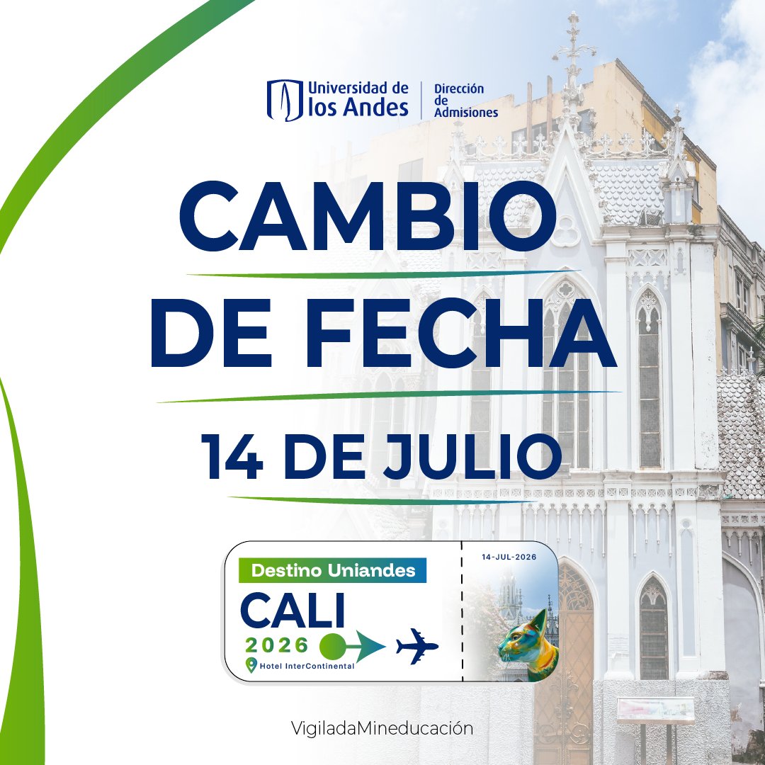 CiderUniandes's tweet photo. 📢 ¡Atención! Cambiamos de fecha.

Destino Uniandes Posgrados en Cali ahora se realizará el 14 de julio.

Acompáñanos para conocer la oferta de posgrados de Uniandes.

📍 Hotel InterContinental – Cali
👉 Inscríbete en: https://t.co/v32XamYoBT

¡Te esperamos! https://t.co/iAWiaFj3wZ