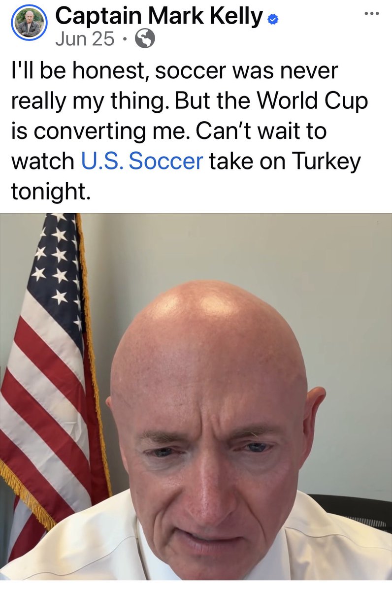 LagunitaRFC's tweet photo. @CaptMarkKelly is scrambling to recover from more of his stupid stunts.

He told us he’s a UFC fan but refuses to watch the fights at our White House.

He tells us soccer is not his thing, but posts photo of himself wearing Mexico’s soccer jersey.

Now he promotes the match between USA & Belgium.

One thing is clear, Kelly is a tragic figure, and a desperate little person.

He’s a self-serving, unscrupulous man in pursuit of adoration, power, prestige, and privilege.

It will be a great day when he’s no longer a member of Congress.