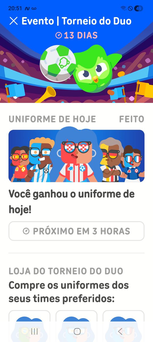 MikkyMIlla's tweet photo. @DuolingoBrasil me tira uma duvida, vou conseguir pegar todos os uniformes das seleções, ou você vai me obrigar a comprar? Tem 13 dias ainda, e mais de 20 uniformes que eu ainda não consegui, principalmente do Brasil, a conta não está fechando! https://t.co/SJ08dH0MUF