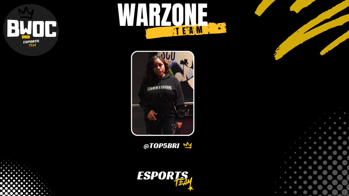 BWOCEsports's tweet photo. Welcome Top5Bri to BWOC Esports! @top3bri 

Be sure to follow and tap in with her on twitch! 🖤💛

https://t.co/tCpnJZOrTI https://t.co/o0BwNY7x7U