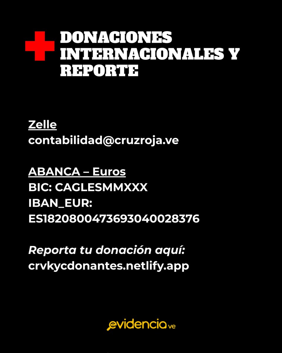 evidenciasve's tweet photo. 🇻🇪 Venezuela necesita apoyo.
La Cruz Roja está recibiendo donaciones para la respuesta humanitaria tras los terremotos.
Desliza para ver las cuentas y canales de reporte.
Tu ayuda puede marcar la diferencia. 🤝
Más información en https://t.co/g7GsAtzBJz https://t.co/fcdNeCHE8e