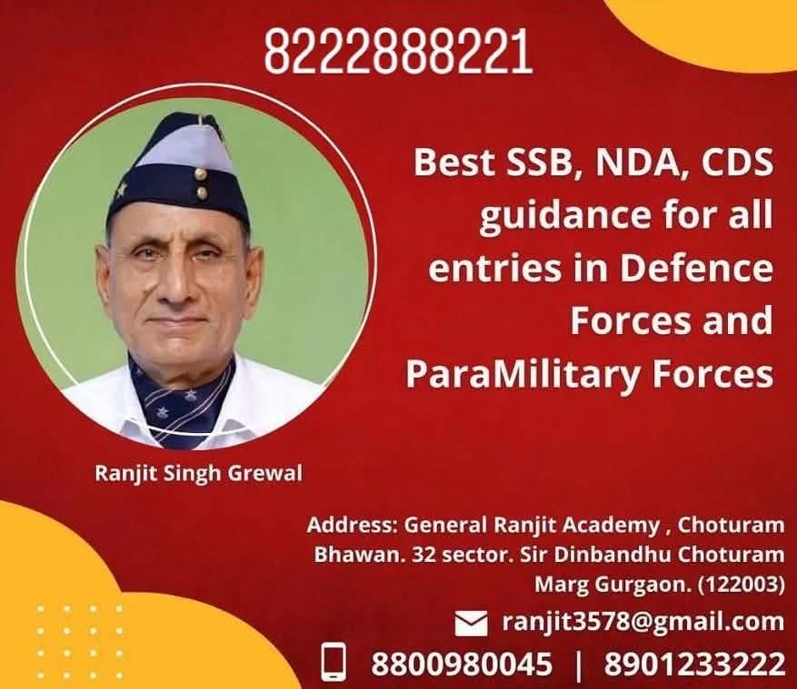 GenRanjit's tweet photo. Ssb nda cds preparation in Gurgaon by General Ranjit Academy. Contact 8222888221 https://t.co/dHQoIYvtzz