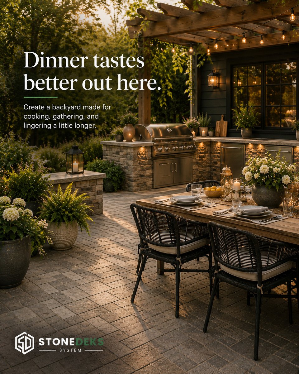 StoneDeks's tweet photo. Dinner tastes better outside. StoneDeks helps create beautiful outdoor dining and kitchen spaces with stone, paver, and porcelain surfaces built for cooking, gathering, and lingering longer. Visit the link below to learn more!

#StoneDeks #OutdoorLiving https://t.co/1YcvDbwP3e