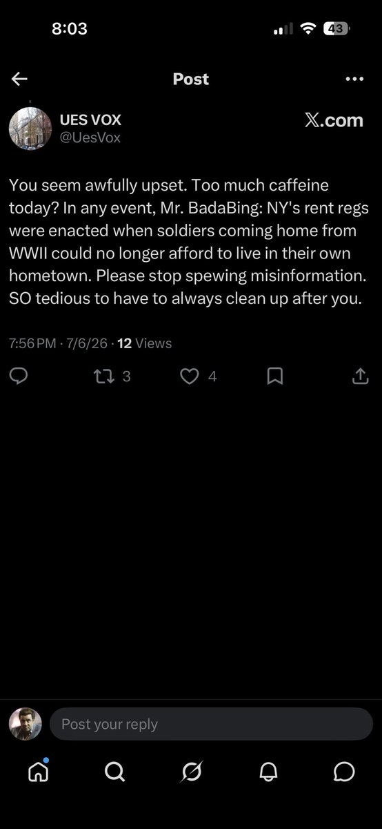 BadaBingManager's tweet photo. @UesVox @NYCMayor @NYCMOPT @ManhattanDA Not fucking upset but when you’re talking about a clear violation of constitutional rights, I care, whether I agree with your positions or not. When rent regulations were passed is fucking irrelevant to that shit. https://t.co/pbtJUqkOfv
