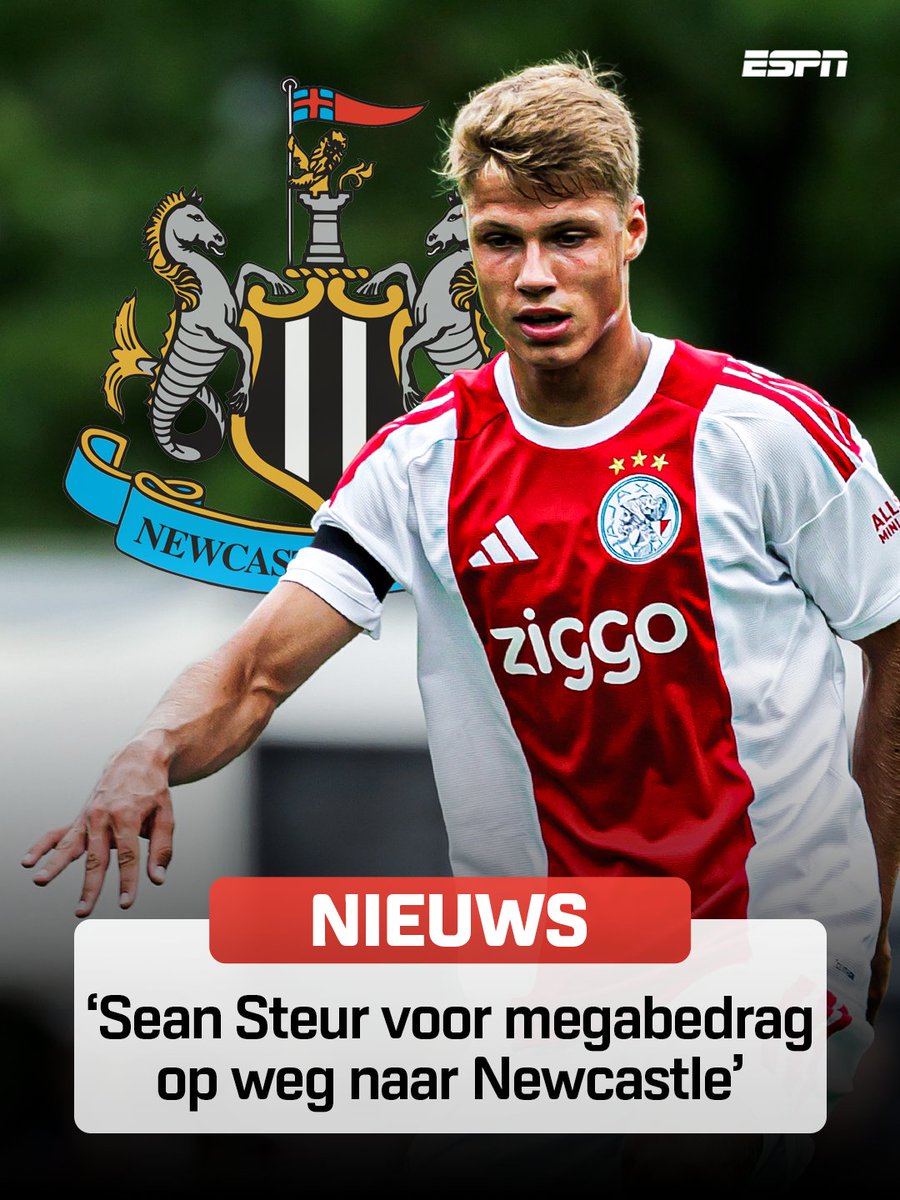ESPNnl's tweet photo. Volgens het AD vertrekt Ajax-middenvelder Sean Steur voor zo'n 27 miljoen euro naar Newcastle United 💰🏴󠁧󠁢󠁥󠁮󠁧󠁿

🔗 https://t.co/kbhUQjobtN https://t.co/TTZ6fKa6jT