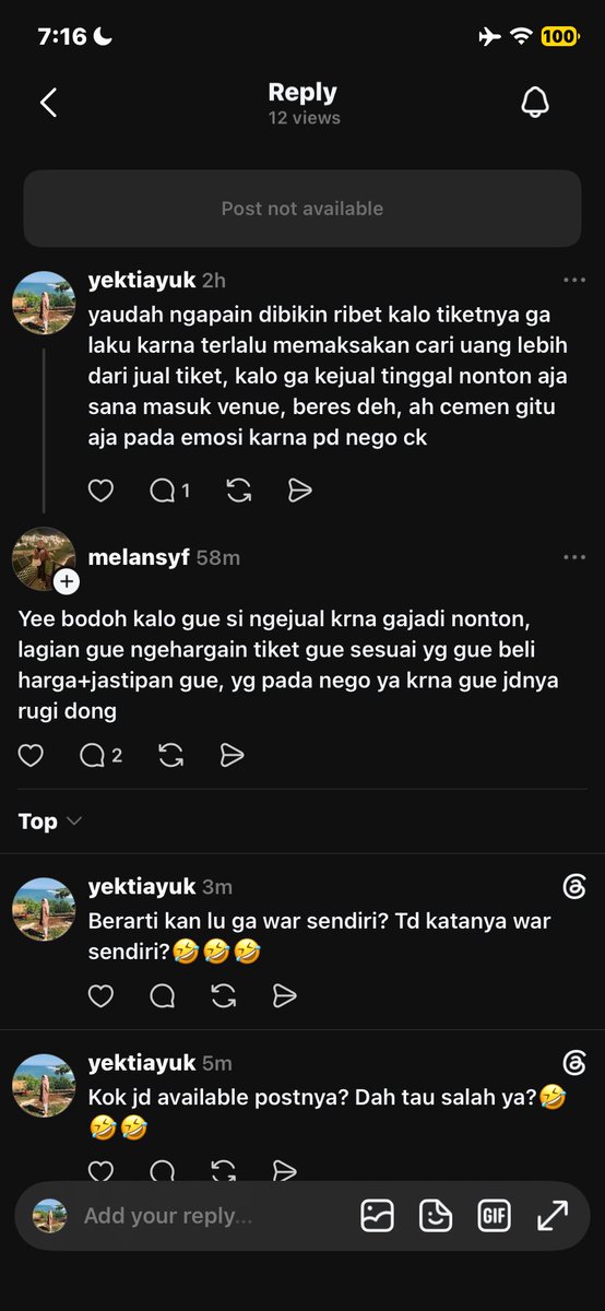 aprenusca's tweet photo. Setelah saran dari salah satu yg reply di tweet tadi, postingannya langsung dihapus dan aku dikatain bodoh🤣🤣. Orang dia juga gajelas, katanya war sendiri eh ini bilang pakai jastip 🤣 https://t.co/DnyXKfQ4bX