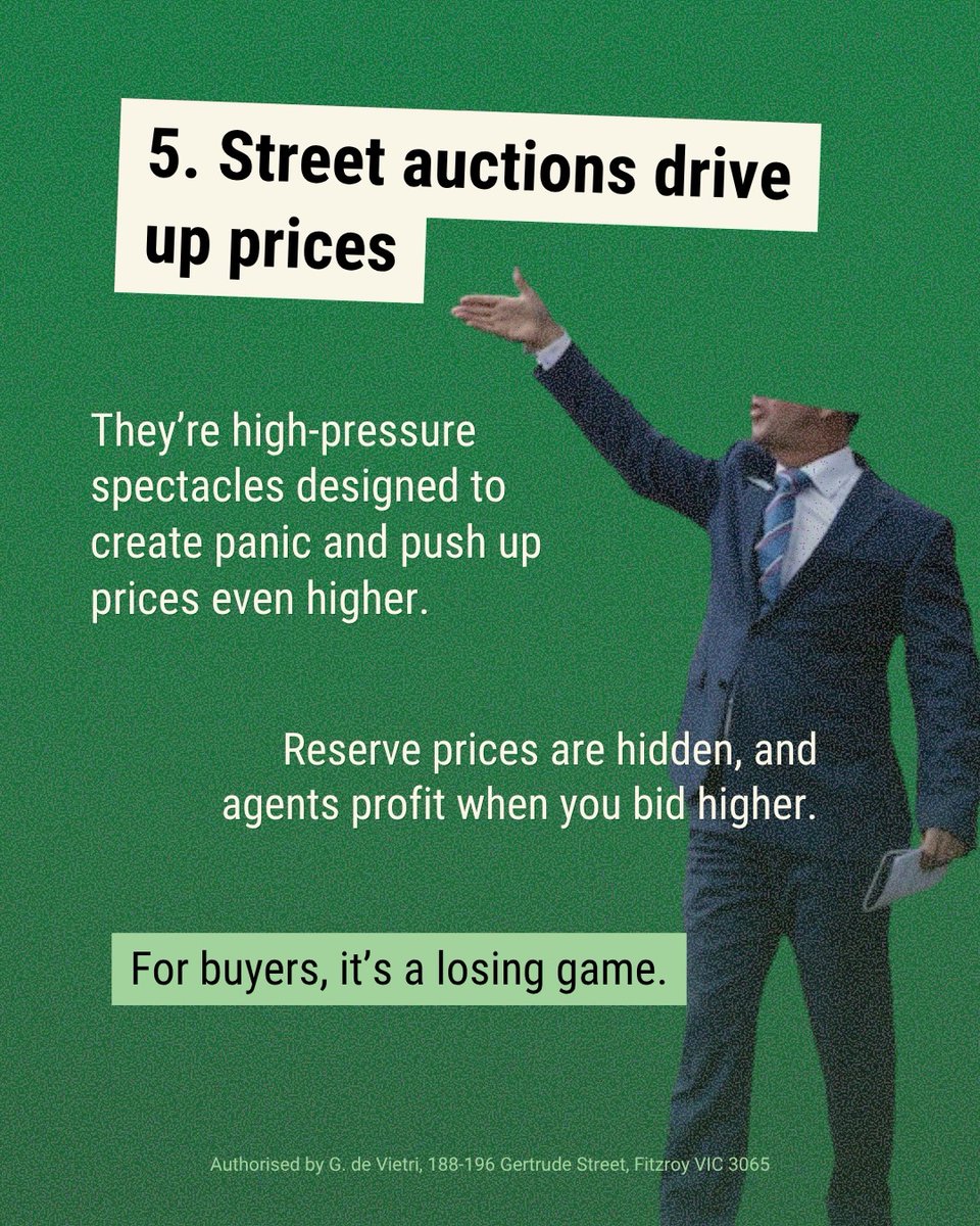 ellensandell's tweet photo. 5. Street auctions drive up prices

These are high-pressure spectacles designed to create panic and push up prices even higher.

Reserve prices are hidden, and agents profit when you bid higher. But for buyers, it’s a losing game. https://t.co/bzAOQa4Lhz