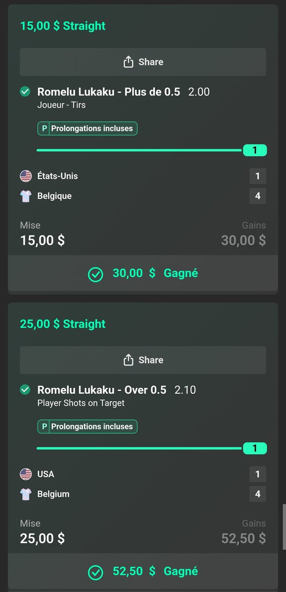 Limposteur007's tweet photo. Merci @bet365 

Vanaken buteur ⚽ @13,00 ☑️☑️
Vanaken buteur ⚽ ext surface @51,00 ☑️☑️☑️
Lukaku Assist ou buteur ⚽ @4,75 ☑️☑️
Lukaku buteur ⚽ @6,00 ☑️☑️
Lukaku 1 tir cadré🏹 🎯 @2,10 ☑️
Lukaku 1 tir🏹  @2,00 ☑️

#TeamParieur #FIFAWorldCup #usavsbel #trump 🖕 #football #buteurs https://t.co/g1tHCbabxQ