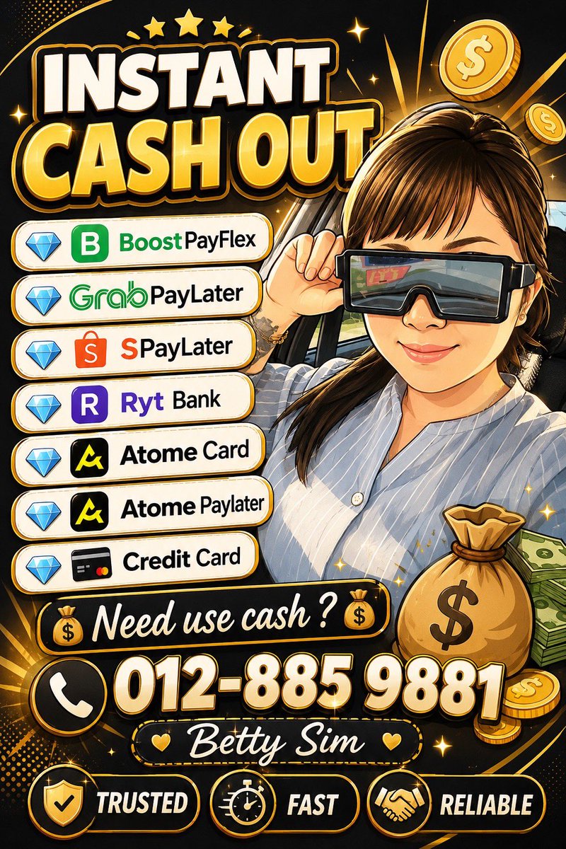BettySim_93's tweet photo. 🏦 Instant Cash Out Service 🏦 
Terima kasih yang Percaya Saya dan guna Servis Cash Out 😊

https://t.co/MGMxYgso5C

#instantcashout #cashout #paylater #Spay #SPayLater #grab #GrabPayLater #Boost #BoostPayFlex #creditcard #提现金 #kadatome #rytpaylater #bettysimcashout https://t.co/ssxxzkVESq