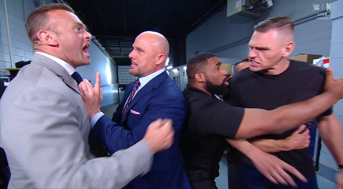 WrestleTalk_TV's tweet photo. Gunther and Nick Aldis get into it again backstage

"We know you failed as a wrestler, and now you failed as a GM too!" https://t.co/cxrTG2O6i2