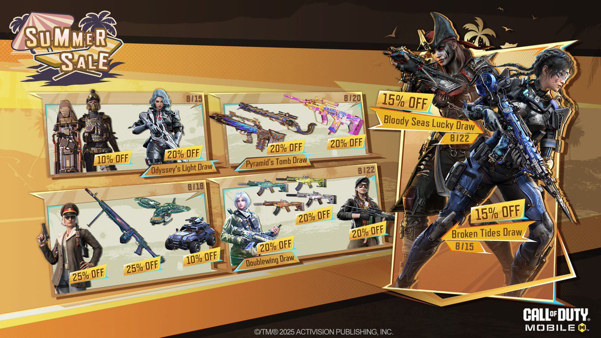 MutroNgg's tweet photo. ☀️ Summer Sale could be making a return in Season 7 2026!

The Summer Sale was featured during Season 7 2025, bringing back older items, draws, bundles, and cosmetics for players looking to complete their collections.

Would you like to see the Summer Sale return in COD Mobile? https://t.co/hCsQLTETxO