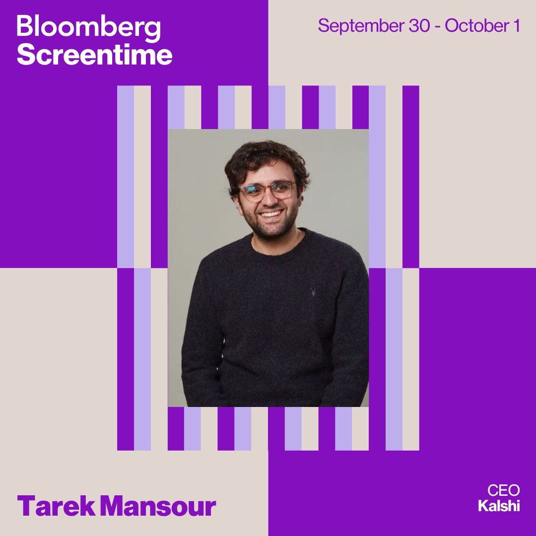 BloombergLive's tweet photo. #BloombergScreentime welcomes Co-Founder and CEO of @Kalshi @mansourtarek_ to our 2026 program. 

As innovation reshapes the intersection of technology, markets and media, Tarek offers a distinct perspective on the trends influencing business and culture.

Register here 📈 https://t.co/UDNm8i2C7i