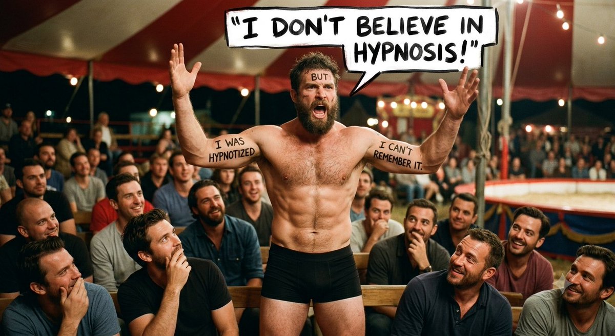 MrHypnotico's tweet photo. Now, on the count of three... you will wake up back in your seat, fully dressed, and when I ask, "Who doesn't believe in hypnosis?" you will stand up enthusiastically and answer that you don't believe in it.
1.
2...
3...
#MrHypnotico #Hypnosis #stagehypnosis #gay https://t.co/ysaMK8q7om