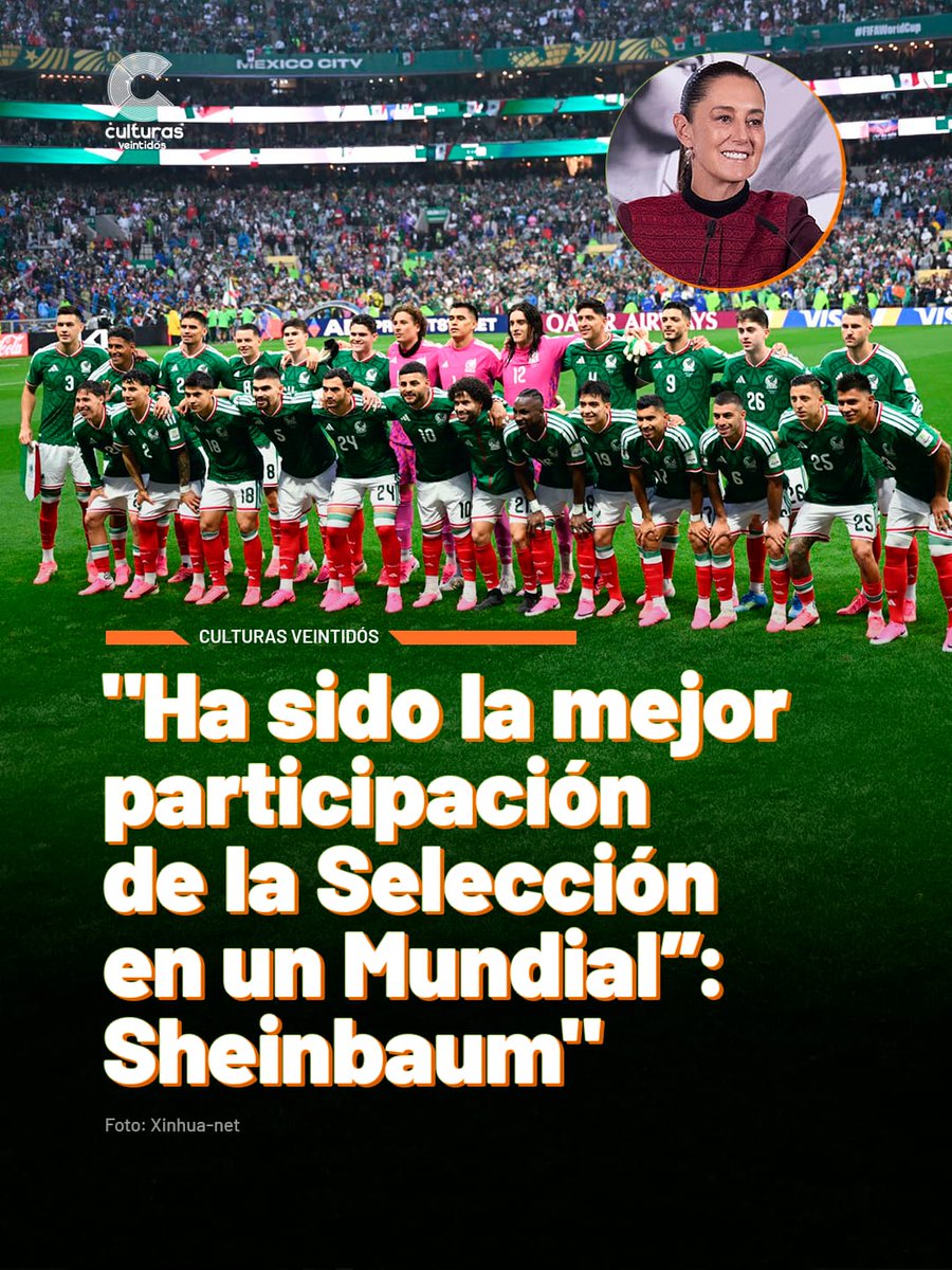 Canal22's tweet photo. La presidenta Claudia Sheinbaum afirmó que la Selección Nacional tuvo su mejor participación histórica en un Mundial, dejando un legado de orgullo y gran anfitrionía internacional ante los retos del fútbol actual. ⚽🇲🇽

📲 Conoce todos los detalles en #CulturasVeintidós:  https://t.co/aICSfXNNiu