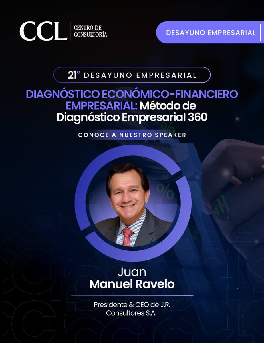 JRCONSULTORES_'s tweet photo. 📊 DIAGNÓSTICO ECONÓMICO-FINANCIERO EMPRESARIAL: MÉTODO DE DIAGNÓSTICO EMPRESARIAL 360
En el 21.º Desayuno Empresarial, nuestro CEO, Juan Manuel Ravelo, presentará la conferencia “Diagnóstico Económico-Financiero Empresarial: Método de Diagnóstico Empresarial 360”. https://t.co/AmwmMDb69Z