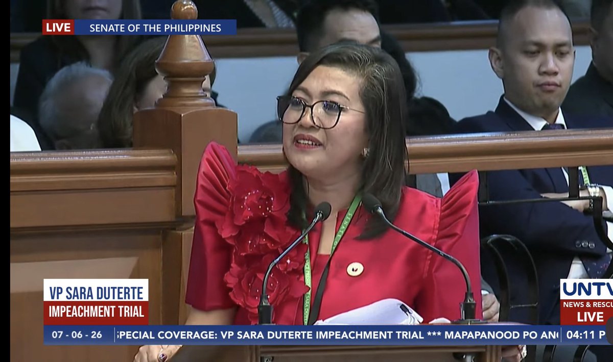 jesusfalcis's tweet photo. I still can't get over Cong. Gerville Luistro’s speech.

She presented grave threats not just as a crime to the Marcos family.

She presented it as an existential threat to the democratic and constitutional order of the Philippine Republic. 👏

Existential threat!

#ConvictSara https://t.co/VM5pDK4qKO