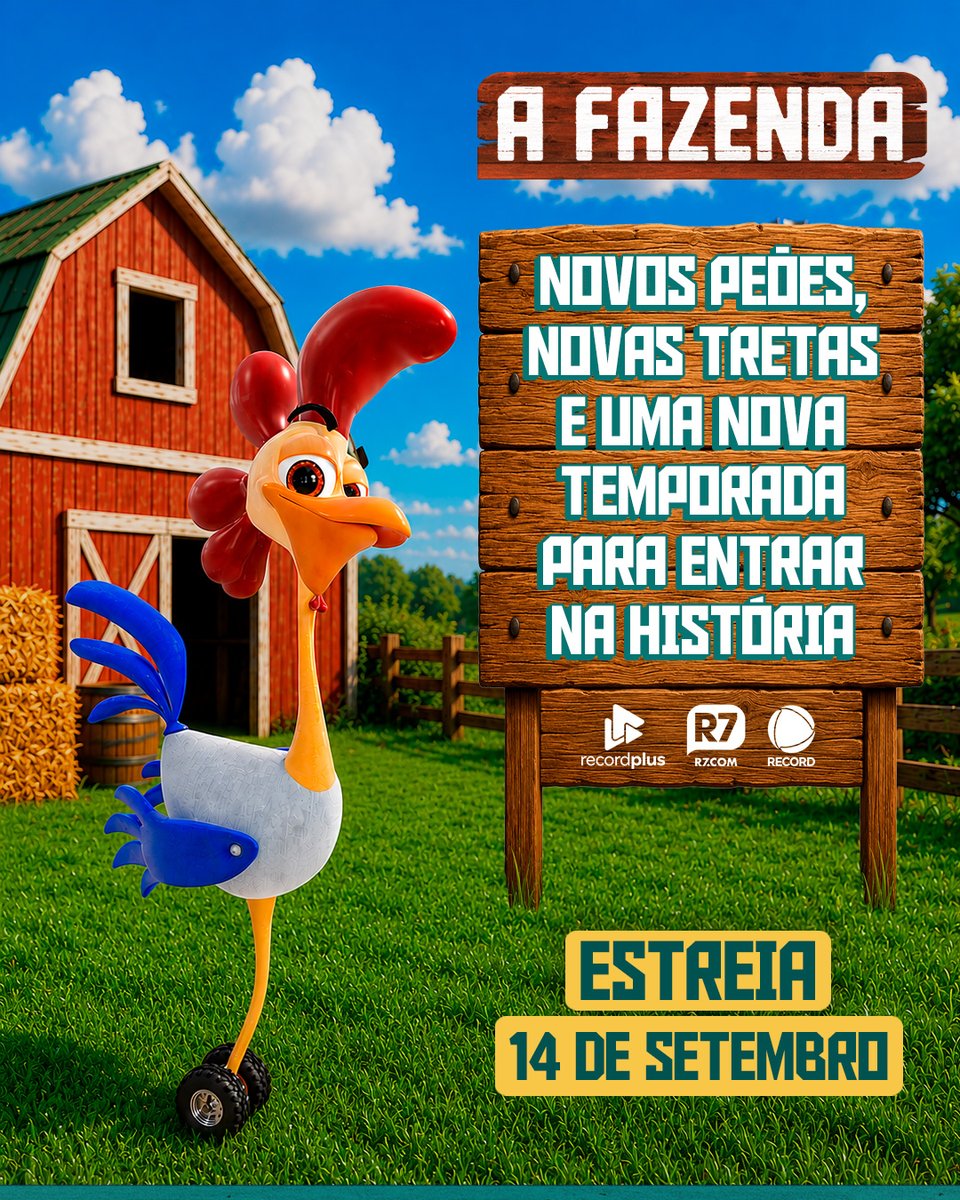 afazendarecord's tweet photo. A porteira de mais uma temporada inédita de #AFazenda está prestes a abrir! 🤠 Quem aí já está na contagem regressiva para a F18? A estreia é no dia 14 de setembro, na tela da #RECORD. 👀 https://t.co/1Y3b5zHLBs