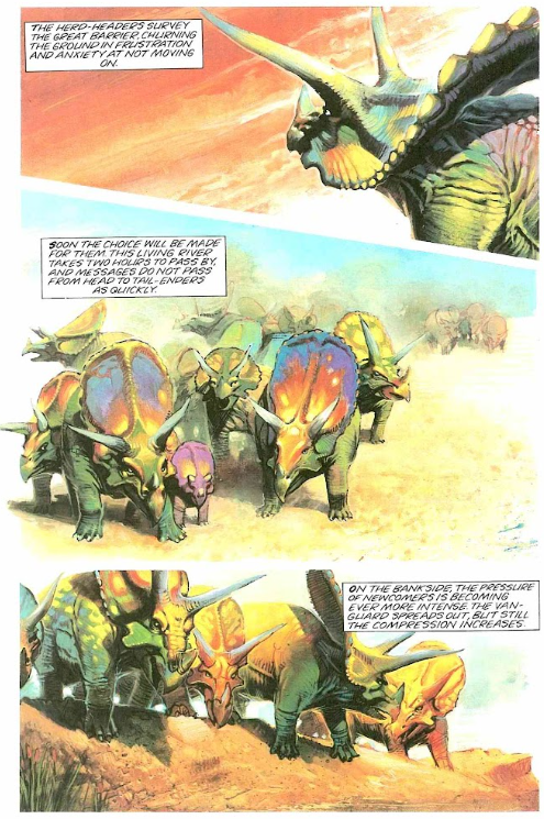thelostaeons's tweet photo. In the early 90s Marvel Comics released a 4-issue series called 'Dinosaurs - A Celebration'. Each one had stories about certain dinosaurs (duckbills and bone-heads, horns and heavy armor, terrible claws and tyrants, egg stealers and earth shakers'.
Here are selected panels. https://t.co/Vx1hJOjzj7
