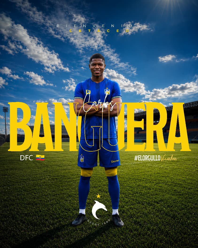 DelfinSC's tweet photo. Juventud y seguridad para la defensa del cetáceo. 💪🏼🐬

Carlos Banguera es nuevo jugador de Delfín SC. ¡Muchos éxitos, crack! 🐬⚽️ 

#ElOrgulloVuelve https://t.co/4Y2jX0qfcw