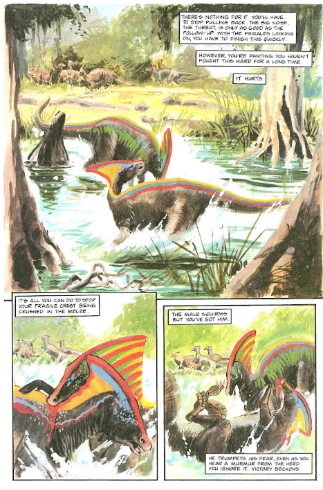thelostaeons's tweet photo. In the early 90s Marvel Comics released a 4-issue series called 'Dinosaurs - A Celebration'. Each one had stories about certain dinosaurs (duckbills and bone-heads, horns and heavy armor, terrible claws and tyrants, egg stealers and earth shakers'.
Here are selected panels. https://t.co/Vx1hJOjzj7
