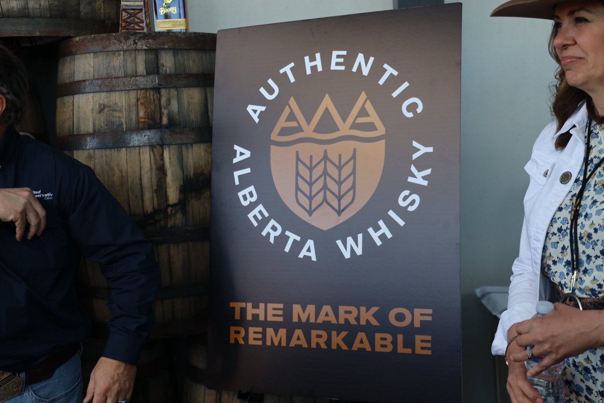 ABDanielleSmith's tweet photo. We headed over to the Business Council of Alberta for a quick stop, then continued our Stampede travels with Minister Dale Nally to sample some of True Wild Distilling’s Alberta made premium whisky.

We’re incredibly proud of the world class whisky being produced right here in our province, which is why we unveiled the brand new Alberta Whisky label that will appear on bottles moving forward.

We then joined our incredible ranchers and food producers at the Alberta Beef Summit with Minister of Agriculture and Irrigation Tara Sawyer to celebrate the hardworking men and women who help feed Alberta and the world.