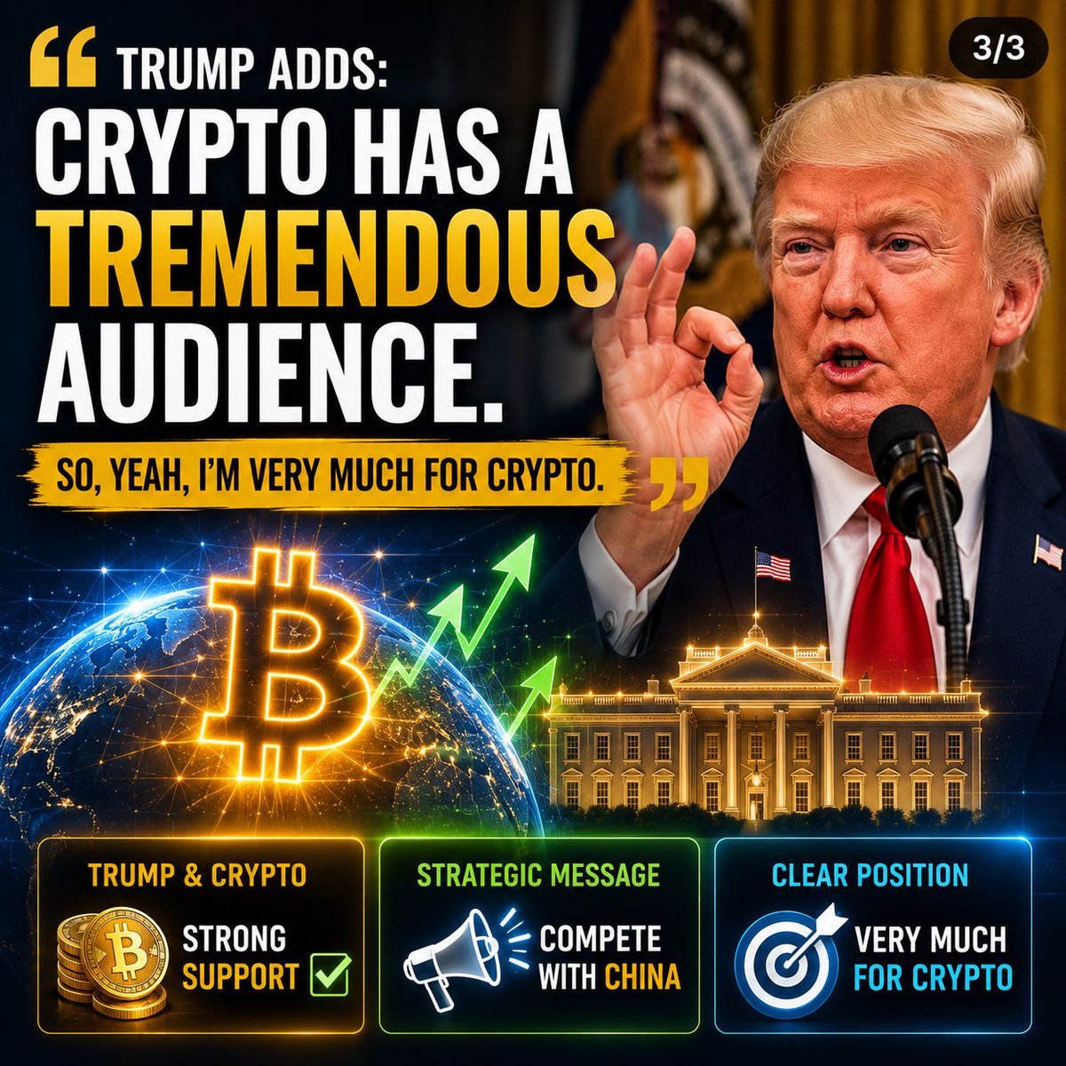 mrnasdog's tweet photo. The President of the United States, July 6 2026:
"I've become a big crypto guy." "If we don't have it, China's going to have it… now they're not even trying, because we've taken over." "I'm very much for crypto."
The crypto war is now official US policy.
Source: New York Post https://t.co/6yET61jqL3