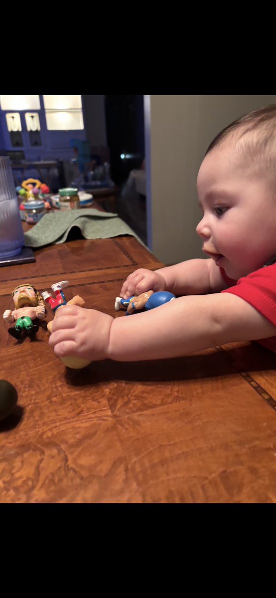 rustybusch's tweet photo. @davidlagreca1 @_denisesalcedo @THETOMMYDREAMER @BustedOpenRadio 
Atta boy, he is getting there. My Grandson old enough to play with pop pop’s wrestling figures. I think he is a fan of 3 way matches Punk, Cena &amp; Jay Uso  and Paul, Cody &amp; Rey 
Done did me proud. #wwe https://t.co/kk4NwAhQ5e