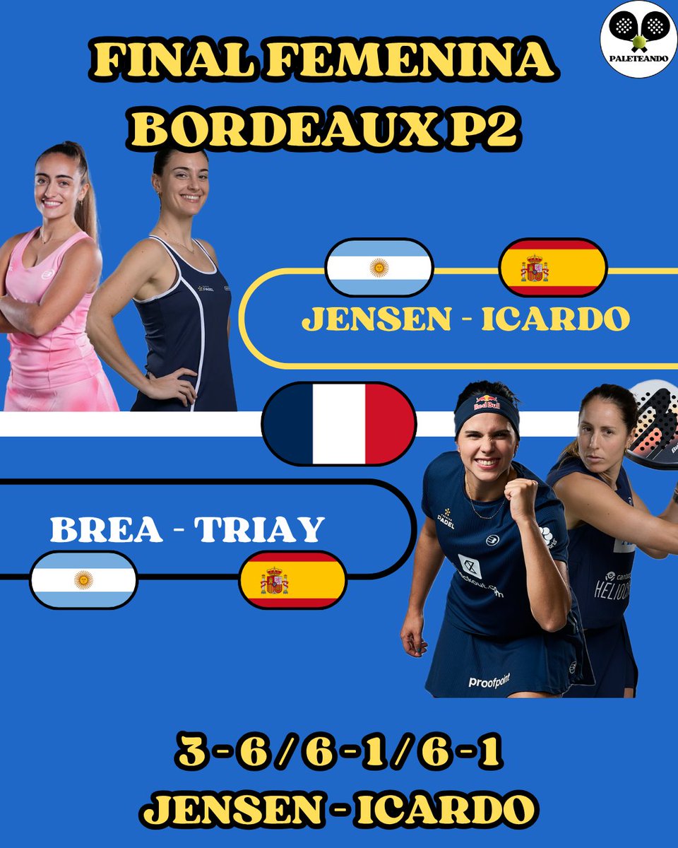 _Paleteando's tweet photo. 🏆JENSEN E ICARDO VENCEN A LAS N°1 Y SON CAMPEONAS EN BORDEAUX🏆

#premierpadel #padel https://t.co/uiYauJgd86