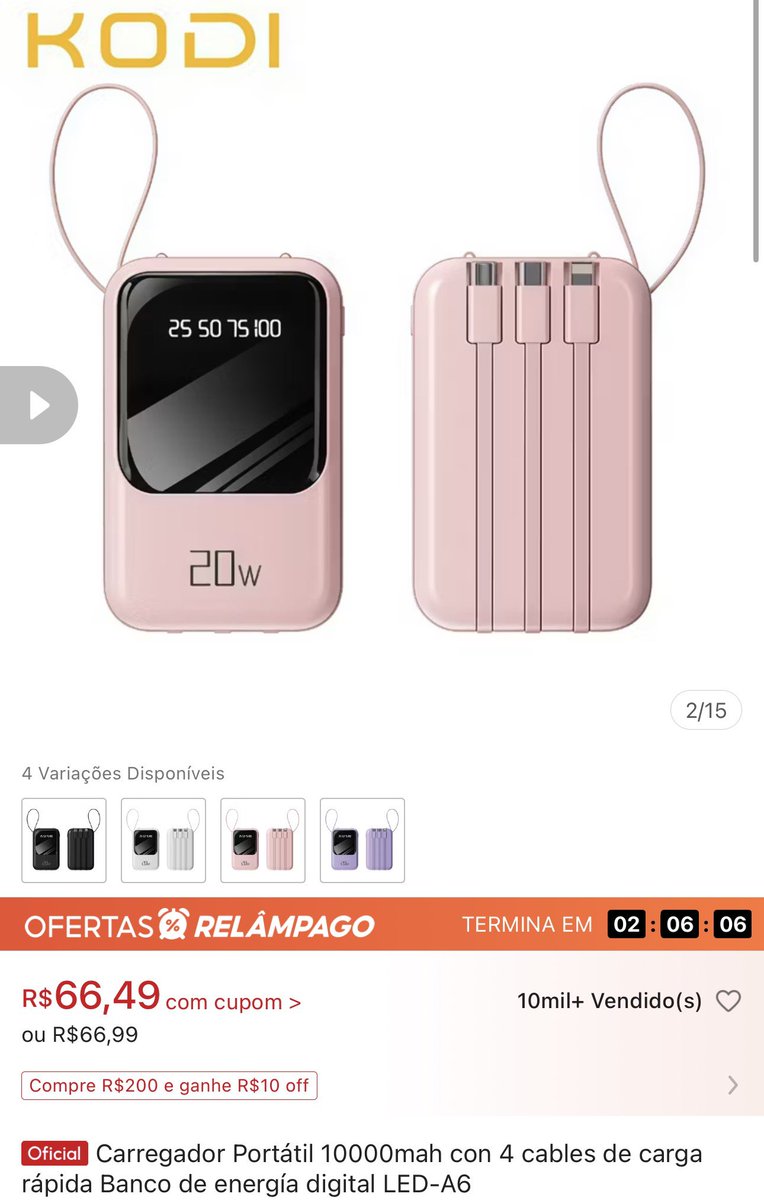 4nonim4_'s tweet photo. Carregador Portátil 10000mah con 4 cables de carga rápida Banco de energía digital LED-A6
R$66,49

Compre aqui: https://t.co/h8Zr4oxGRq https://t.co/U3WNM1fTLN