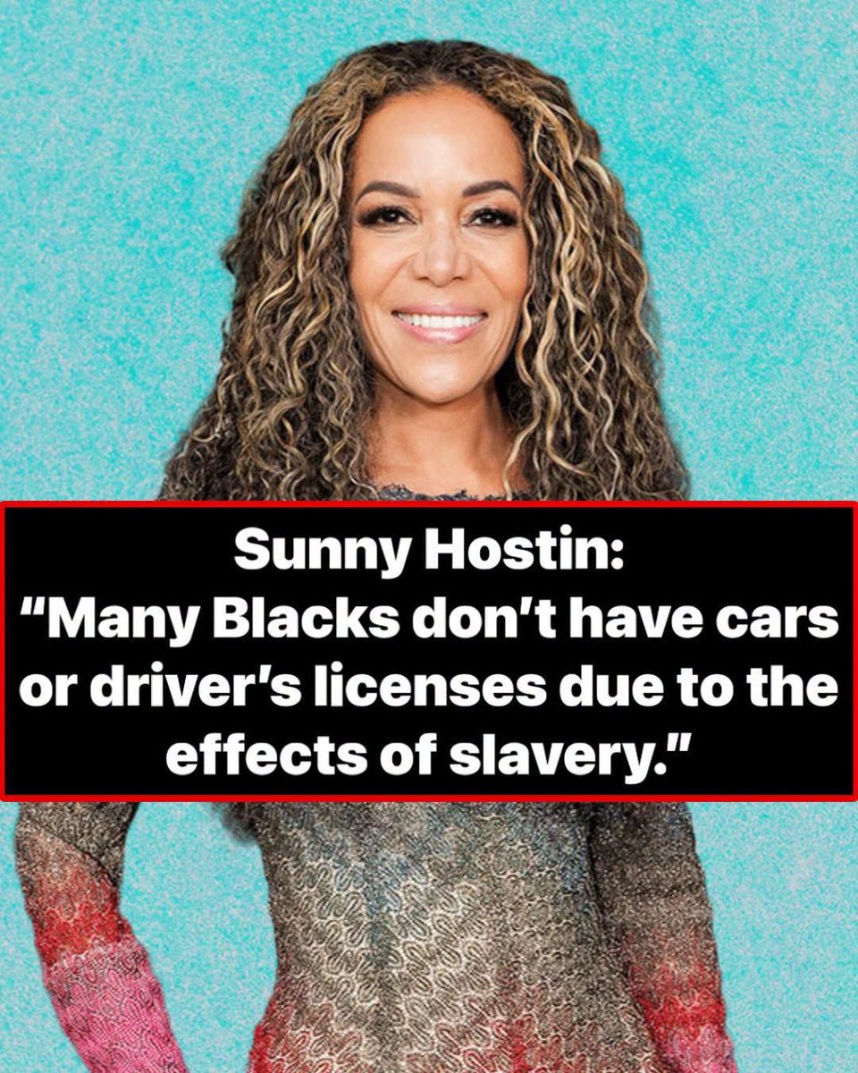w_terrence's tweet photo. Because of slavery, Black people don’t have cars or driver’s licenses.

According to Sunny Hostin.

She said, “Many Blacks don’t have cars or driver’s licenses due to the effects of slavery.”

So according to Sunny, slavery from centuries ago is still stopping Black people today from getting a driver’s license, learning how to drive, or owning a car.