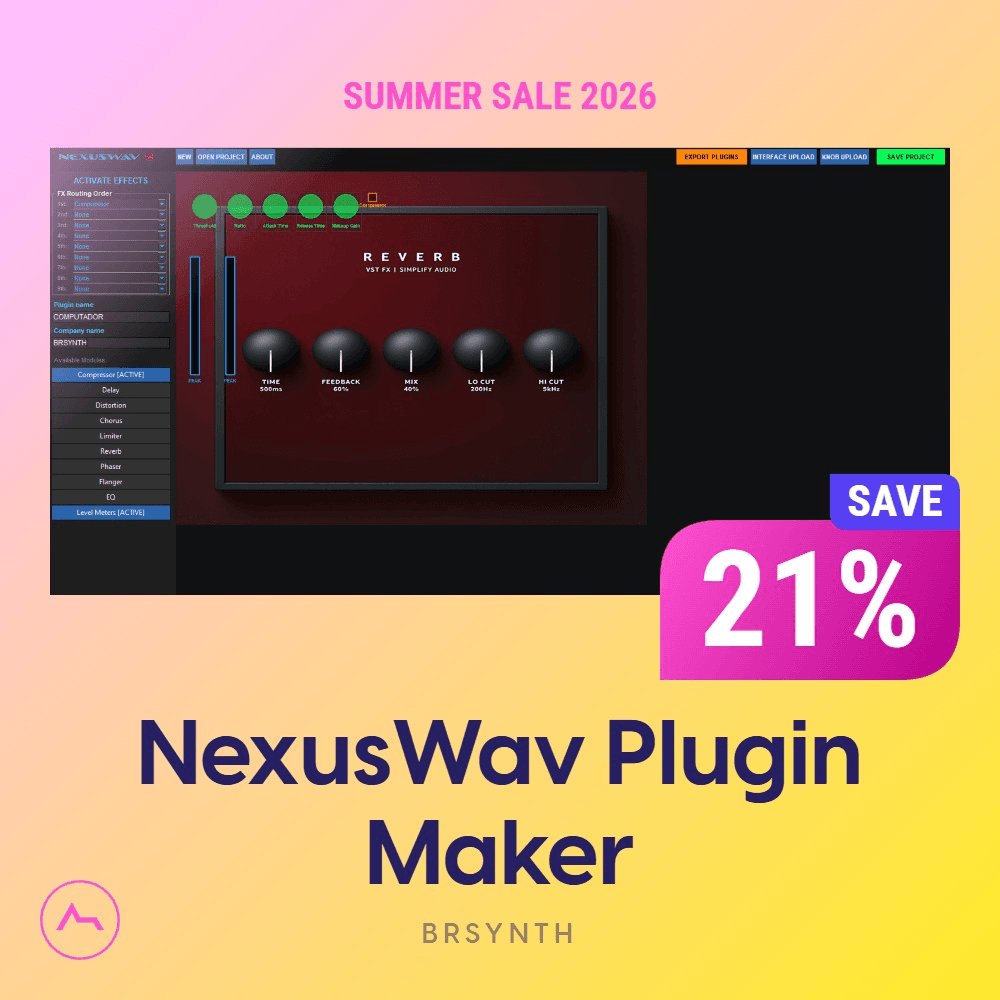 soundshockaudio's tweet photo. NexusWav Plugin Maker is 21% off.

Build VST3 and CLAP audio effects with no coding, down from $70 to $55 at ADSR.

https://t.co/aPZrdDgSJ0

#MusicProduction #VST https://t.co/6L6FMg9zdy