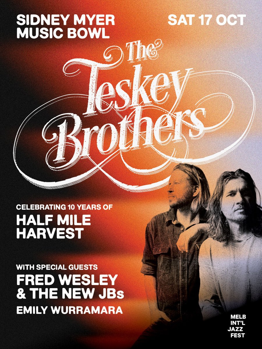 teskeybrothers's tweet photo. We’re really excited to announce that we’ll be playing two very special outdoor shows in Sydney and Melbourne this October to celebrate 10 years of Half Mile Harvest. We’ll play the album in full plus a bunch of other favourites. Ticket links in our bio! https://t.co/yT3BdiosHX