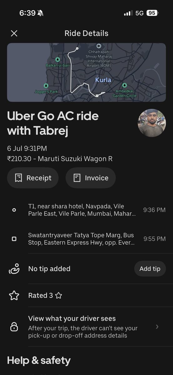 innocentiaaa's tweet photo. Trip ended and since I am new to the city I paid him. I raised this issue on the app and I was only gifted Rs 210 which I don’t want. I want the extra money I paid. Adding receipts. Your attention to this matter would be helpful. @Uber_India https://t.co/Mra3uPMNOK