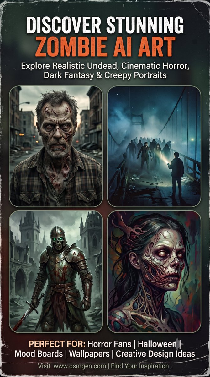findjobbd's tweet photo. Looking for the best Zombie AI Art? 🧟

Perfect for:🎃 Halloween Inspo 🎬 Mood Boards 💻 Wallpapers 🎨 Creative Design
Find your inspiration now! Visit: https://t.co/Aw3UeHnJc7
#AIArt #Zombies #HorrorFans #Halloween #DigitalArt #Undead https://t.co/7VjTiqNOQu