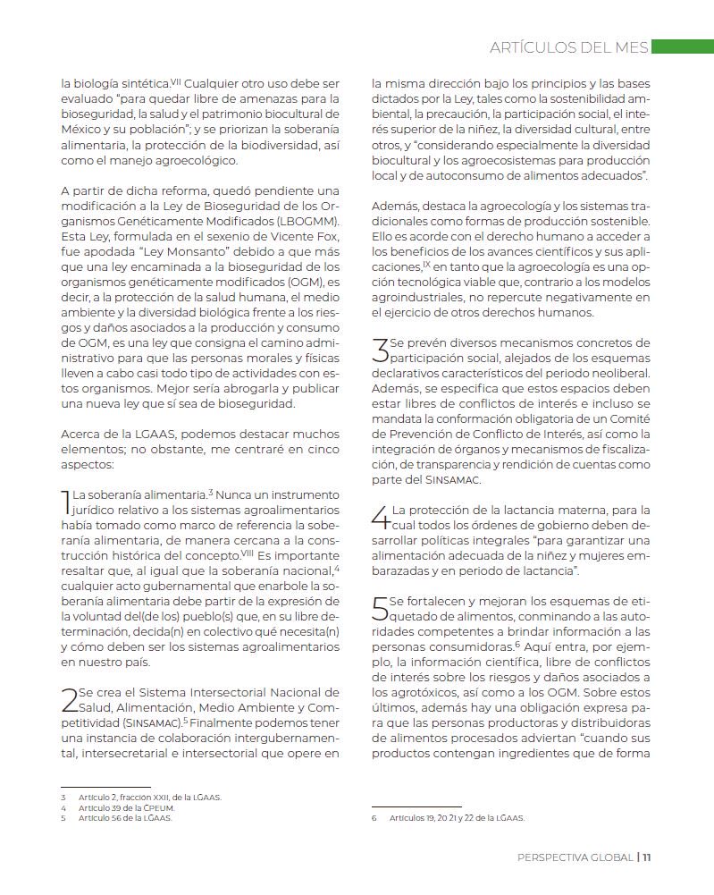 EHagmanAguilar's tweet photo. Con gusto comparto este artículo, recientemente publicado: “Bases, avances y retos para garantizar el derecho a la alimentación adecuada y sostenible en México".
En este texto resalto la importancia de la LGAAS y de la Reforma constitucional al art 4°.
Destaco cinco elementos de la #LGAAS, considerados como irreductibles para ser incluidos en el Reglamento que lleva más de 1 año de retraso:
1. El horizonte de #SoberaníaAlimentaria, acorde con la construcción histórica del concepto y la CPEUM.
2. La creación del Sinsamac, bajo los principios de la Ley, y el énfasis a la #agroecología y los sistemas tradicionales como formas de producción sostenible.
3. La previsión de mecanismos efectivos de participación social, resaltando el Comité de Prevención de Conflicto de Interés.
4. La protección de la #lactanciamaterna.
5. El fortalecimiento de los esquemas de #etiquetado de alimentos, además de la obligación para etiquetar productos con #OGM y para informar sobre los riesgos y daños asociados a los #agrotóxicos, así como a los OGM.
Además, invito a que ejerzamos los derechos, ya ganados y reconocidos en la LGAAS, y que exijamos que se publique su Reglamento con los cinco irreductibles y se reforme la #LeyMonsanto de Fox para que sea una verdadera ley #BioseguridadIntegral (no de promoción de biotecnología) e incluya la regulación estricta de los OGM hechos con #edicióngenética y otras técnicas de biología sintética.
#ReglamentoYA
#CNDH
