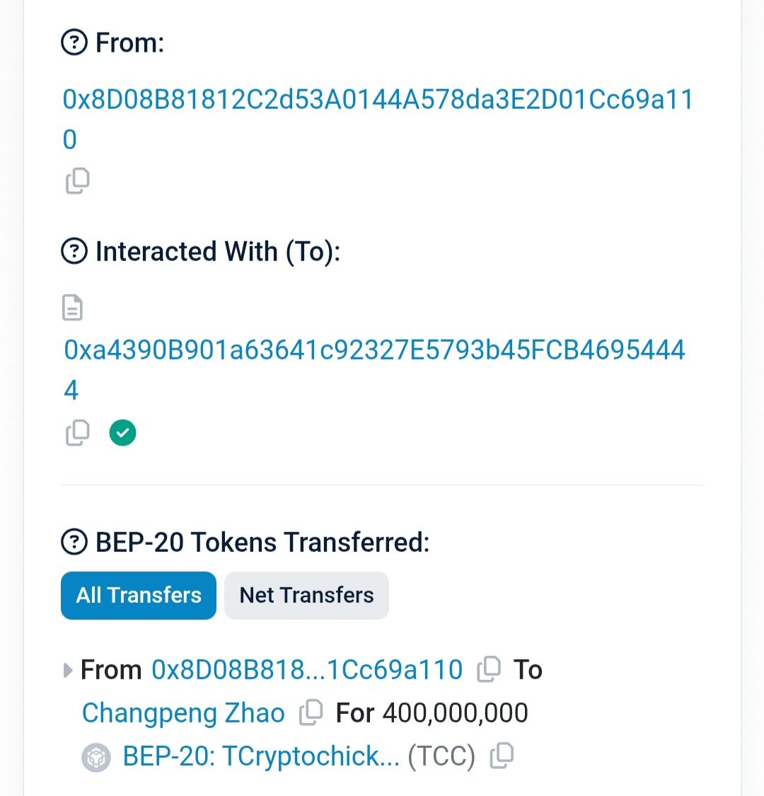 TCryptochicks's tweet photo. I just sent 40% of the $TCC supply (worth ~$6.8M) to @cz_binance 

CC: Forbes https://t.co/Ga5yQhkOZx