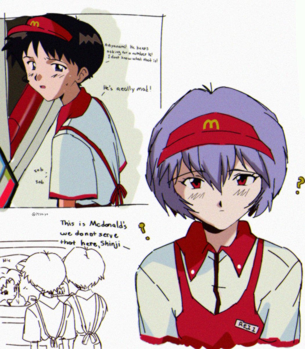 19saiyo's tweet photo. What if Shinji and Rei worked at McDonald's ? https://t.co/EmIk5KM2Tt