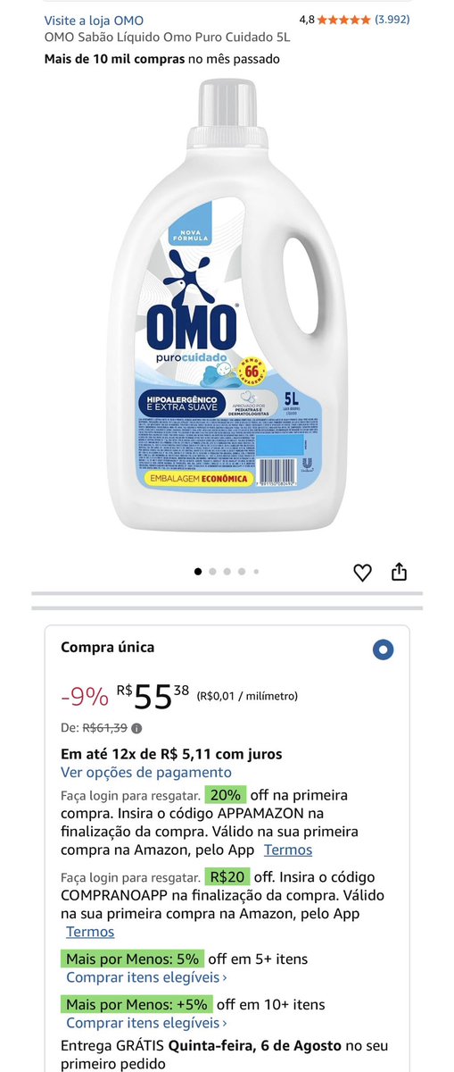 4nonim4_'s tweet photo. Oferta Prime Day‼️

OMO Sabão Líquido Omo Puro Cuidado 5l
R$55,38

Compre aqui: https://t.co/rXroQN1xwv https://t.co/f5ES4FUxY5