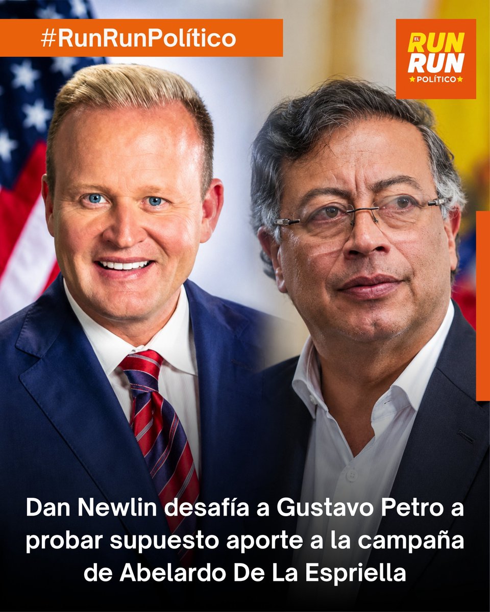 jpserna's tweet photo. #Política| El empresario y abogado estadounidense Dan Newlin rechazó las acusaciones del presidente Gustavo Petro sobre una supuesta financiación a la campaña del presidente electo Abelardo De La Espriella y le exigió presentar pruebas de sus afirmaciones o retractarse públicamente.

La respuesta llegó luego de que Petro asegurara que Newlin habría invertido 1,8 millones de dólares en publicidad a través de Meta para favorecer la candidatura de De La Espriella y afectar la de Iván Cepeda.

En un comunicado, Newlin calificó esos señalamientos como “total y absolutamente falsos” y sostuvo que nunca ha entregado recursos, ni de forma directa ni indirecta, a la campaña del presidente electo. “No he aportado ni un solo dólar, ni un solo centavo, de manera directa o indirecta, a su campaña. Mi respaldo al presidente electo Abelardo De La Espriella ha sido estrictamente personal”, expresó.

El empresario también aseguró que no ha realizado contribuciones económicas por intermedio de terceros ni ha autorizado a personas o entidades vinculadas a él para efectuar aportes en su nombre.

Como cierre de su pronunciamiento, Newlin retó a Gustavo Petro a sustentar públicamente sus acusaciones con pruebas. De no hacerlo, pidió una retractación inmediata y unas disculpas públicas por los señalamientos realizados. 🔸#RunRunPolítico