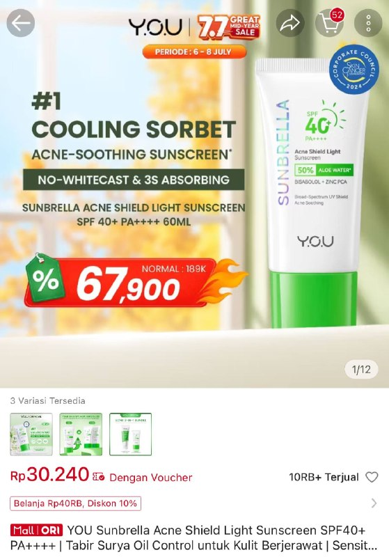 Bio_Lesson's tweet photo. 🔥 YOU Sunbrella Acne Shield Light Sunscreen SPF40+ Rp30.240

Cooling sorbet, no whitecast & oil control ✨ Cocok jerawat & sensitif!

Link: https://t.co/suIUdS8fQL

Buruan lindungi kulit! ⏰🔥

#Sunscreen #Sunbrella #SkincareMurah
Jangan lupa follow untuk promo, info diskon dan kode voucher setiap harinya