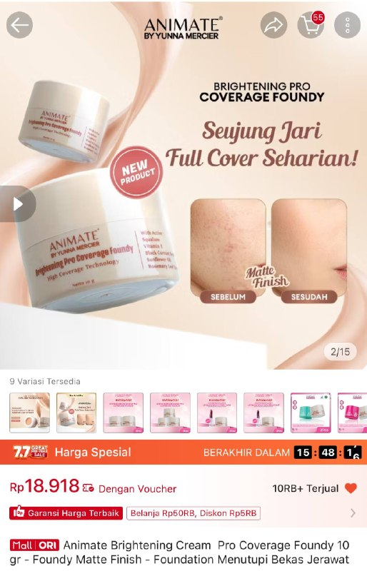 Bio_Lesson's tweet photo. 🔥 Animate Brightening Pro Coverage Foundry 10gr Rp18.918

Matte finish, full cover & brightening ✨ Tutup bekas jerawat!

Link: https://t.co/axQxPaEdsM

Buruan foundation glowing! ⏰🔥

#Animate #Foundation #MakeupMurah
Jangan lupa follow untuk promo, info diskon dan kode voucher setiap harinya